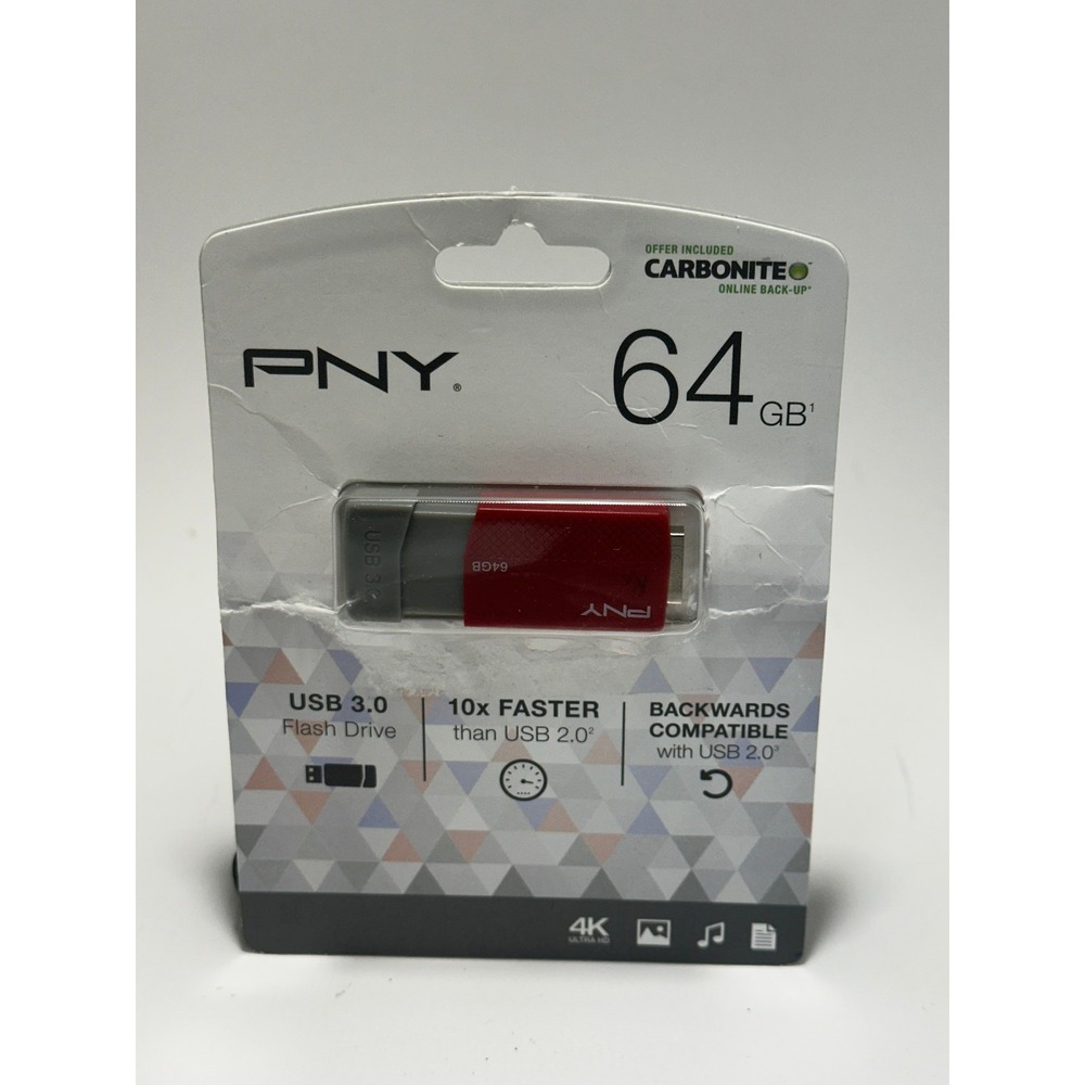 PNY 64GB USB 3.0 Flash Drive Red‎ Gray P-FD64GELEDGE-GE 4K Ultra HD New Sealed